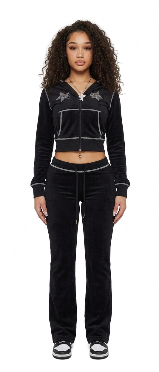 Hoesmad Rhinestone Waffle Trackpant ( Black )